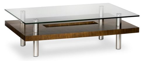 Image of Bdi Chocolate Walnut And Glass Long Coffee Table