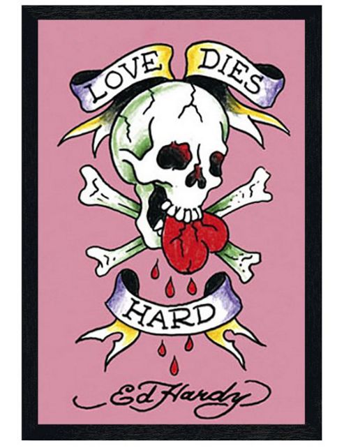 Image of Ed Hardy Black Wooden Framed Love Dies Hard Poster
