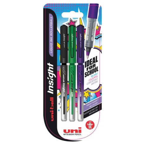 Image of Uni-ball 211 Insight Rollerball Pens, Black, Green & Violet, 3 Pack