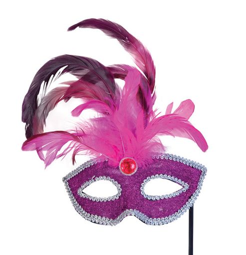 Image of Pink Mask/silver Trim And Feathers On Stick