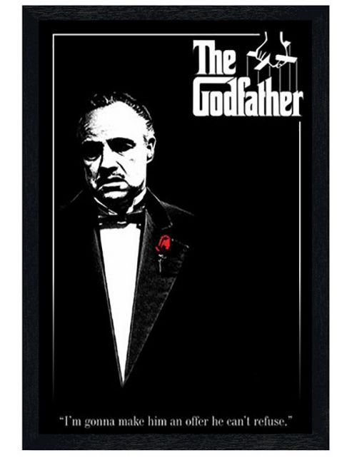 Image of The Godfather Black Wooden Framed Don Vito Corleone With A Red Rose Poster