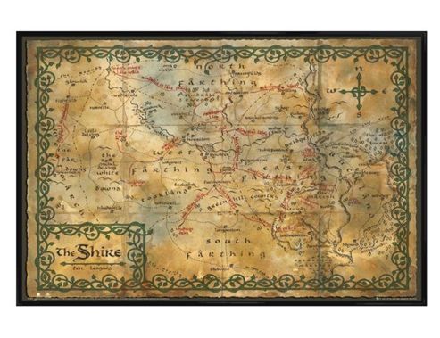 Image of The Hobbit Gloss Black Framed Map Of The Shire Poster