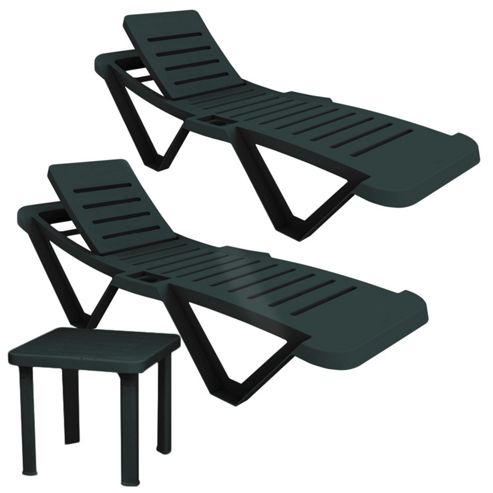 Image of Resol Master Green Sun Loungers & Side Table - X2 Sun Loungers And 1 Table