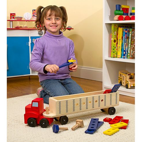 Image of Melissa And Doug Wooden Big Rig Truck Building Set For 3 Years+