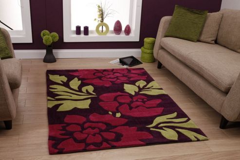 Image of Oriental Carpets & Rugs Hong Kong 33l Purple/green Rug - 90cm X 150cm