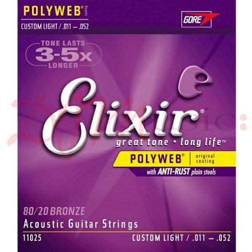 Image of Elixir Polyweb Acoustic Guitar Strings Custom Light 11-52