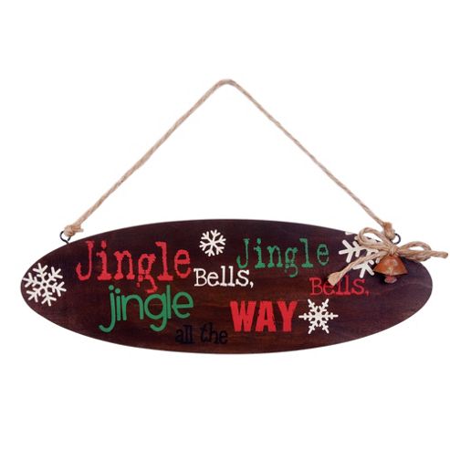 Image of Hanging Oval Wooden Christmas 'jingle Bells' Lyric Sign