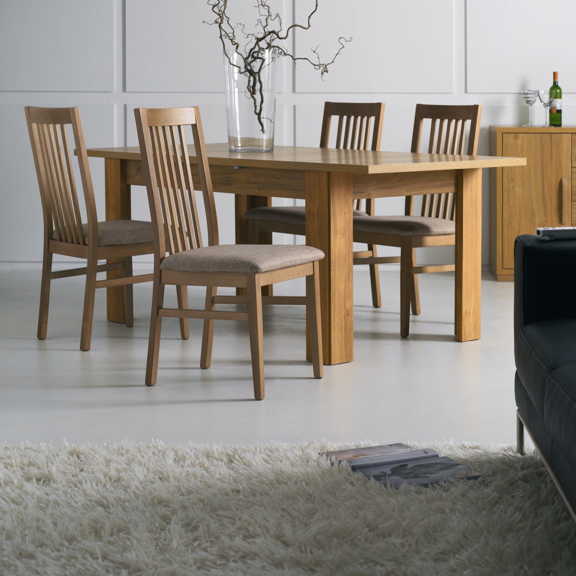 Caxton Strand Dining Set with 4 Slatted Back Dining Chairs in Oak - Mushroom at Tesco Direct