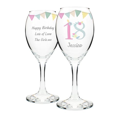 Image of Personalised Birthday Bunting Age Wine Glass