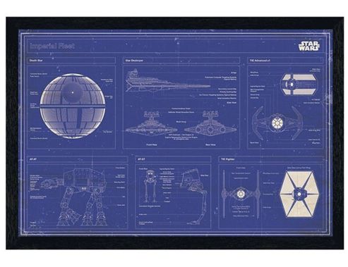 Image of Star Wars Black Wooden Framed Imperial Fleet Blueprint Poster