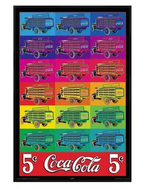 Image of Coca-cola Gloss Black Framed Pop Art Trucks Poster
