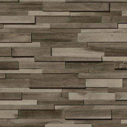 Image of Muriva Thin Wood Blocks Wallpaper - Grey