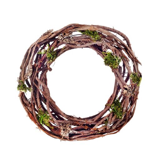 Image of Round Twisted Vine & Artificial Moss Christmas Wreath