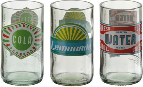 Image of Artland Hi Ball Tumbler Retro Glass Bottle Design, Set Of 3