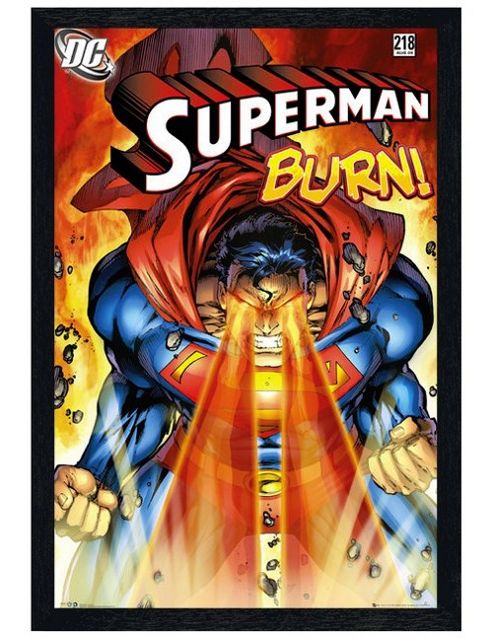 Image of Black Wooden Framed Dc Comics Superman Burn Poster