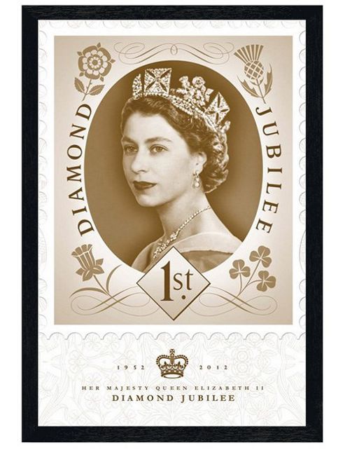 Image of The Royal Mail Black Wooden Framed Diamond Jubilee Celebratory Stamp Poster