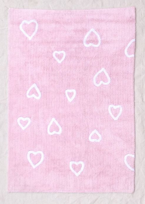 Image of Lorena Canals Corazones Pink Children's Rug - 120 Cm W X 160 Cm D (3 Ft 11 In X 5 Ft 3 In)