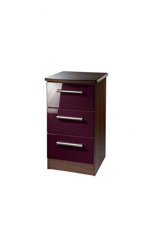 Image of Welcome Furniture Knightsbridge 3 Drawer Bedside Table - Walnut - Aubergine