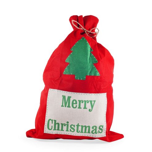 Image of Large Red Felt Christmas Sack With 'merry Christmas' Design