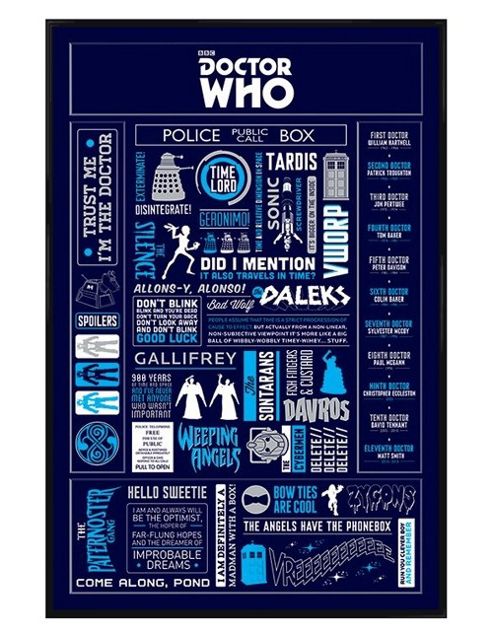 Image of Gloss Black Framed Doctor Who Time Lord Infographic Poster
