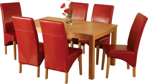 Image of Home Essence Lawrence 7 Piece Dining Set With Red Chairs