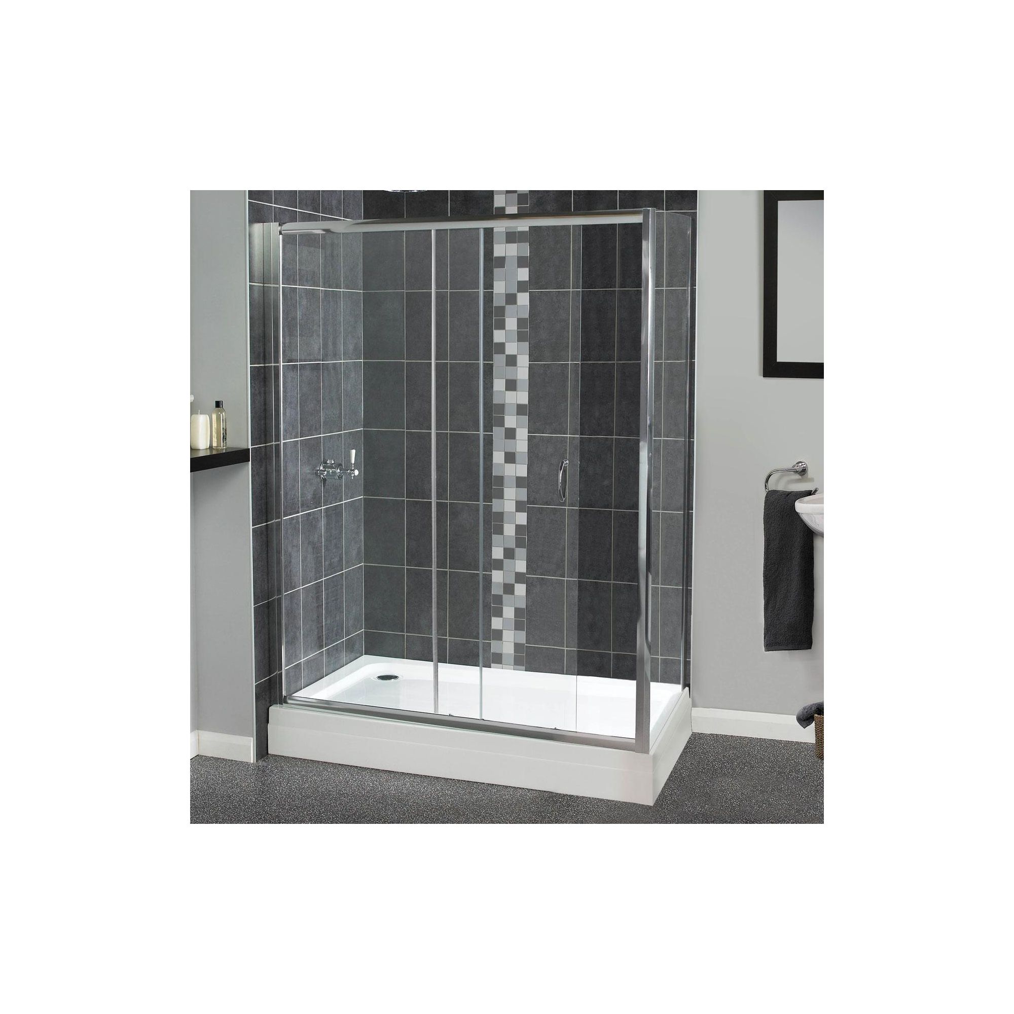 Aqualux Shine Sliding Shower Door, 1700mm Wide, Polished Silver Frame, 6mm Glass at Tesco Direct