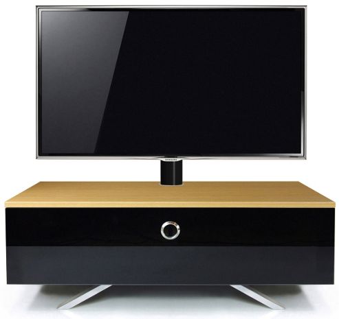 Image of Mda Designs Cubic Hybrid Complete Oak And Black Cantilever Tv Stand