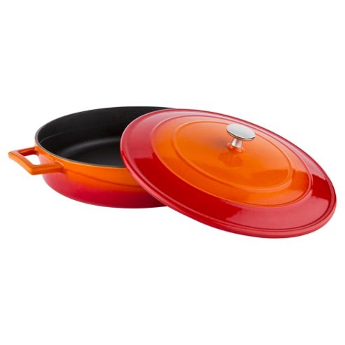 Image of Tesco Cast Iron Shallow Dish 36cm With Lid, Orange