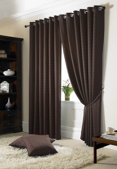Image of Madison Eyelet Lined Curtains - Brown
