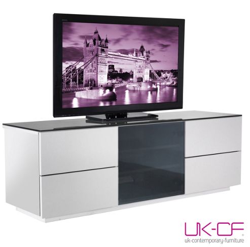 Image of Uk-cf High Gloss White Cabinet With Black Glass For Tvs Up To 60