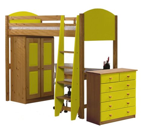Image of Verona High Sleeper Bed Set 3 Antique With Lime Details