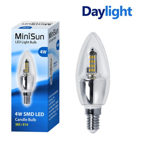 Image of Minisun 4w Smd Led (40w Equivalent) Ses E14 Candle Bulb - Daylight