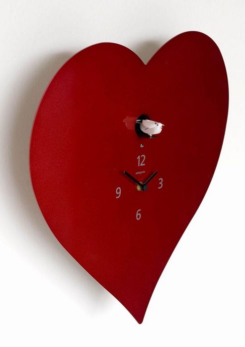Image of Diamantini & Domeniconi Cuckoo Heart Wall Clock In Red Metallic