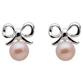 Sterling Silver Bow Earring with Pearl Drop