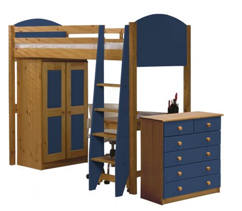 Image of Verona High Sleeper Bed Set 3 Antique With Blue Details