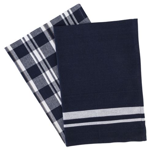 Image of Tesco Blue & White Check Tea Towel 2 Pack