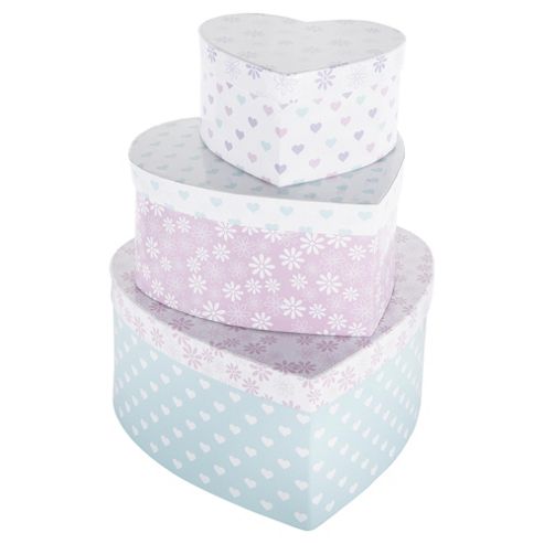 Image of Tesco Floral And Hearts Storage Box, Set Of 3