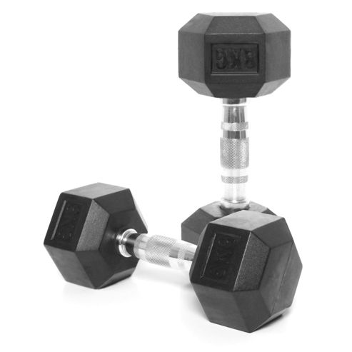 Image of Body Power Rubber Hex Ergo Dumbbells - 8kg (x2)