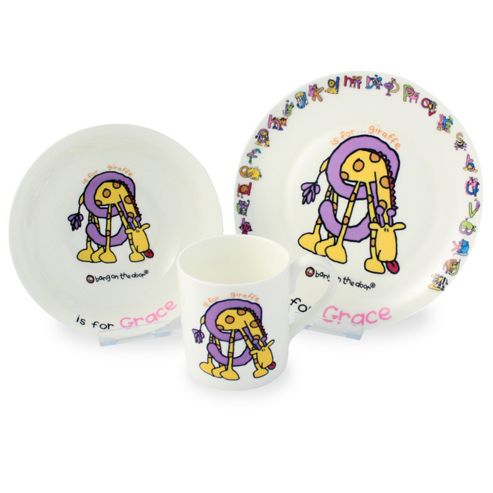 Image of Personalised Bang On The Door Animal Alphabet Girls Breakfast Set
