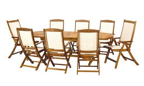 Image of Edinburgh 9pc Dining Set - Edinburgh 240cm Extension Table V Leg, 2 Henley Recliners, 6 Highback Ac