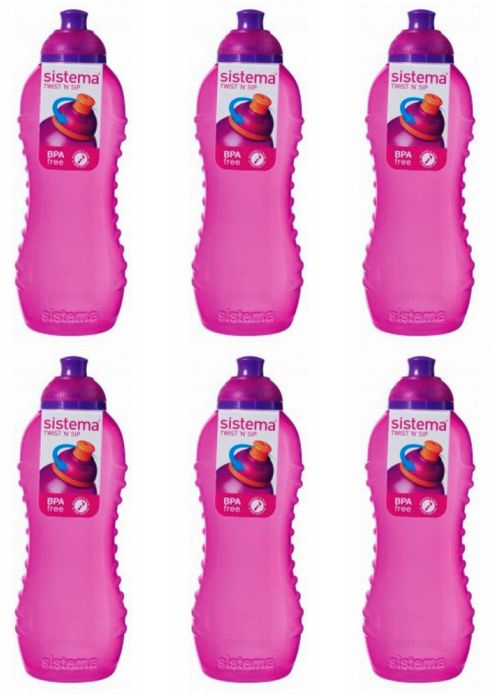 Image of 6 Sistema 460ml Twister Squeeze Drinks Bottles, Pink
