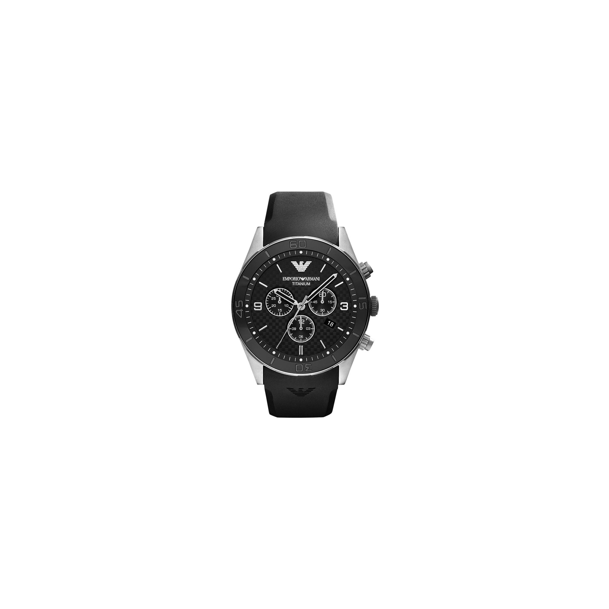 Emporio Armani Gents Black Rubber Strap Chronograph Watch AR9500 at Tesco Direct