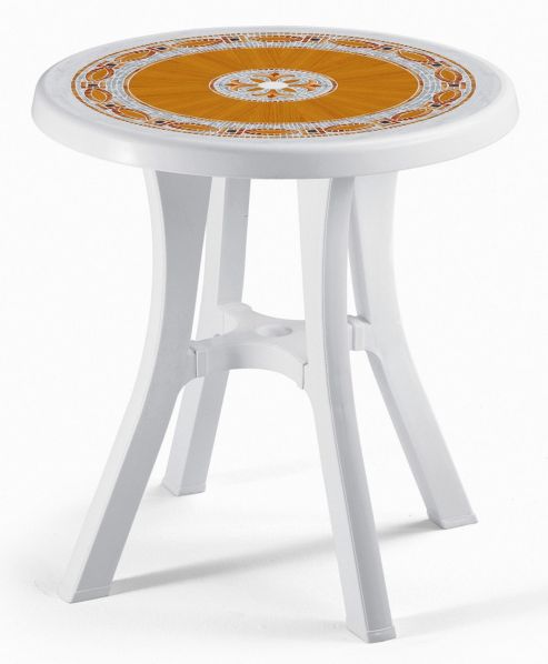 Image of Scab Pol Round Bistro Table With Mosaic Deco Top - White