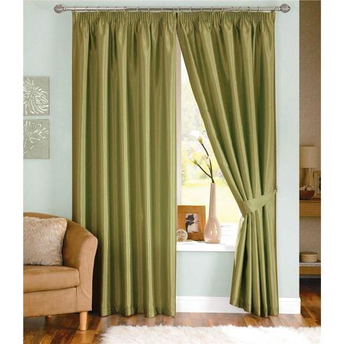 Image of Dreams And Drapes Java 3 Pencil Pleat Lined Faux Silk Curtains (inc. T/b) 46x54 Inches (117x137cm) - Moss