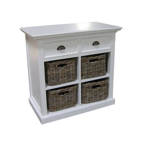 Image of Whitehaven Painted Small Buffet With 4 Rattan Baskets
