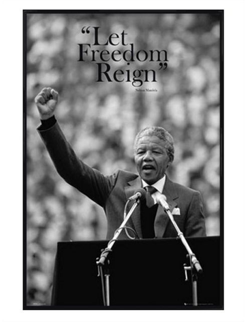 Image of Nelson Mandela Gloss Black Framed Let Freedom Reign Poster
