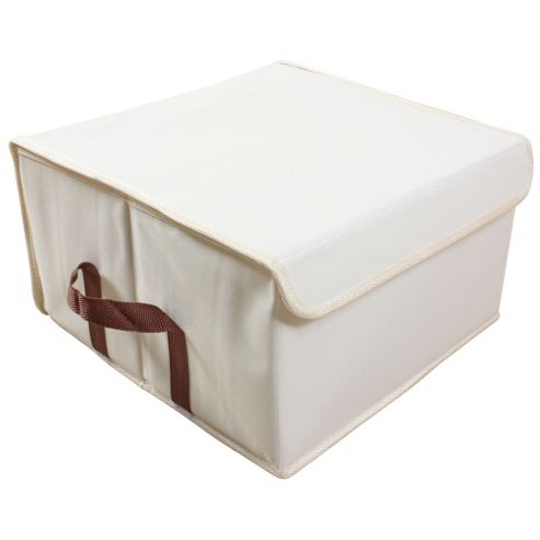 Image of Arca - Low Folding Canvas Storage Box - Beige / Brown