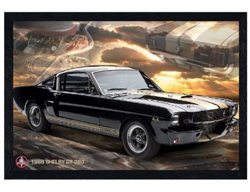 Image of Mustang 66 Gt 350 Black Wooden Framed Ford Shelby Poster