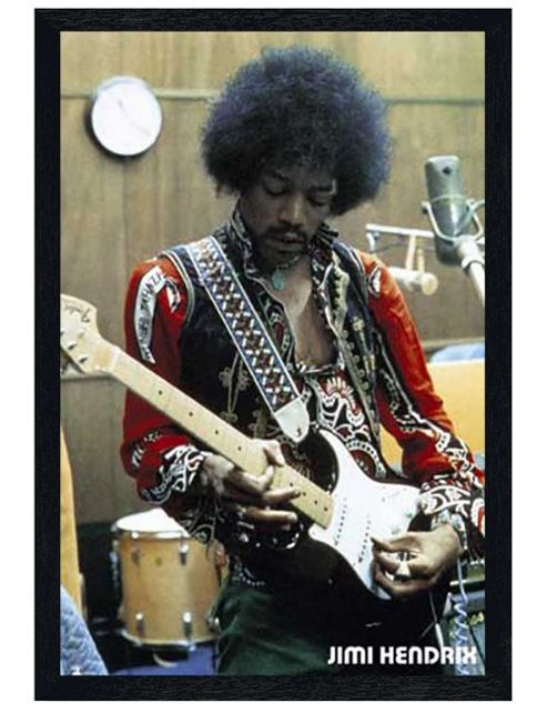Image of Jimi Hendrix Black Wooden Framed Studio Shot Poster