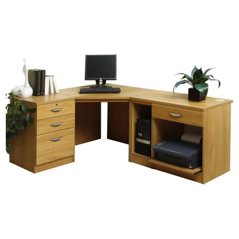 Image of Enduro Home Office Corner Desk / Workstation With Pedestal And Printer / Cpu Storage - Walnut